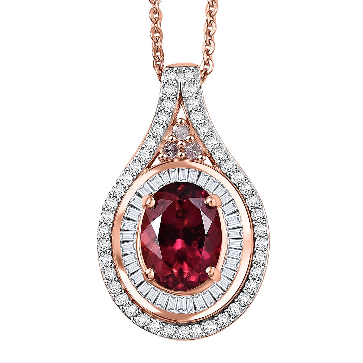 D'Joy Ouro Fino Rubellite, Natural Pink and White Diamond 1.80 ctw Celestial Pendant Necklace in 18K Vermeil Rose Gold Over Sterling Silver 20 Inches image number 0