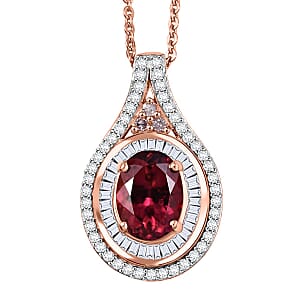 D'Joy Ouro Fino Rubellite, Natural Pink and White Diamond 1.80 ctw Celestial Pendant Necklace in 18K Vermeil Rose Gold Over Sterling Silver 20 Inches