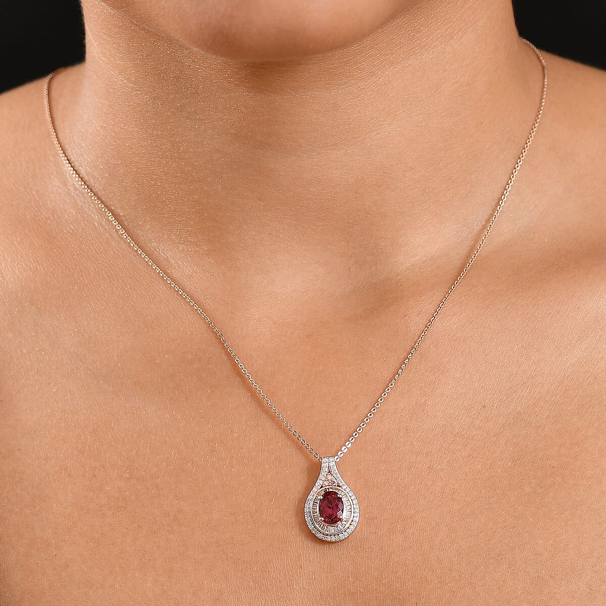 D'Joy Ouro Fino Rubellite, Natural Pink and White Diamond 1.80 ctw Celestial Pendant Necklace in 18K Vermeil Rose Gold Over Sterling Silver 20 Inches image number 2