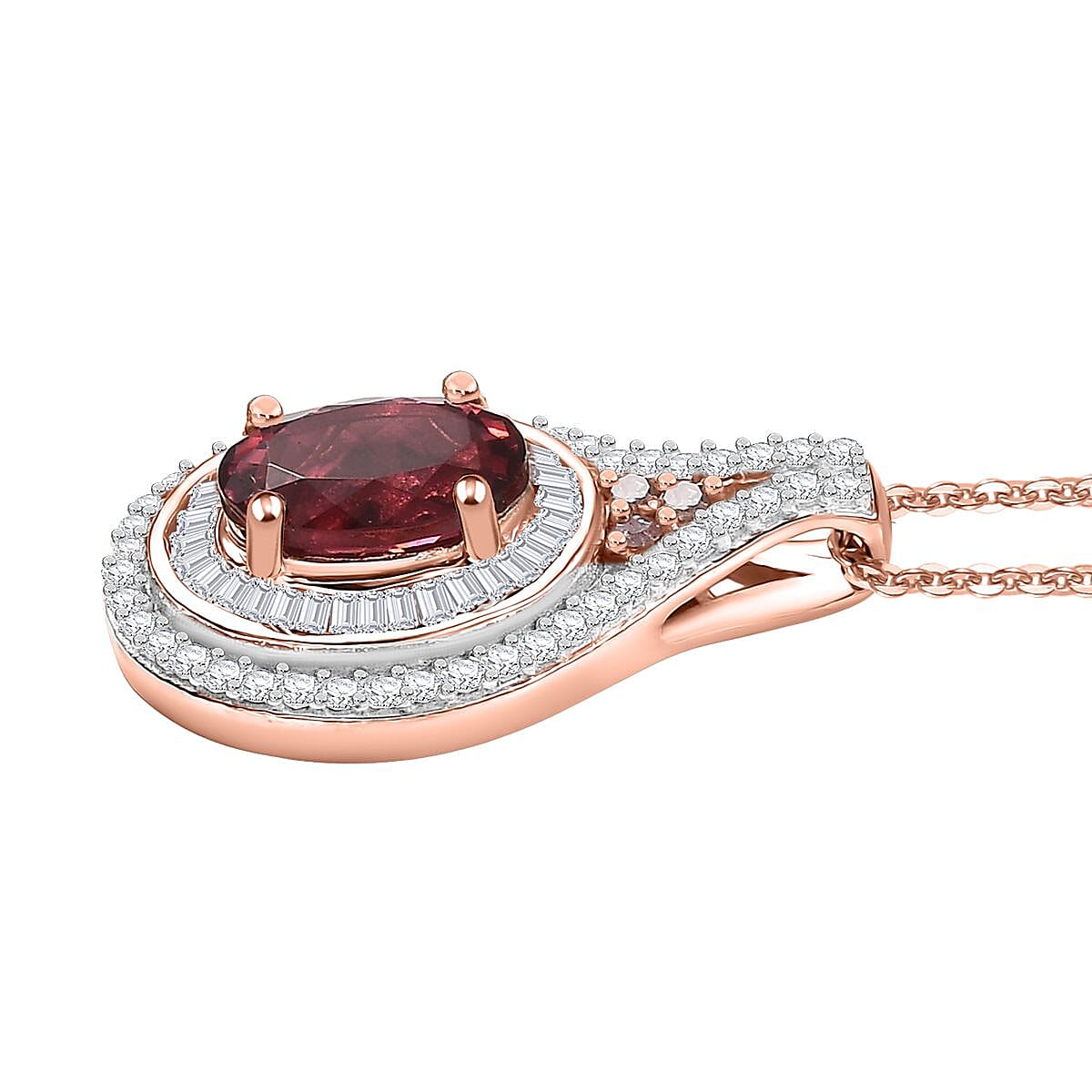 D'Joy Ouro Fino Rubellite, Natural Pink and White Diamond 1.80 ctw Celestial Pendant Necklace in 18K Vermeil Rose Gold Over Sterling Silver 20 Inches image number 3