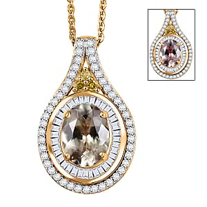 D'Joy Turkizite, Yellow and White Diamond 1.90 ctw Pendant Necklace in 18K Vermeil Yellow Gold Over Sterling Silver 20 Inches