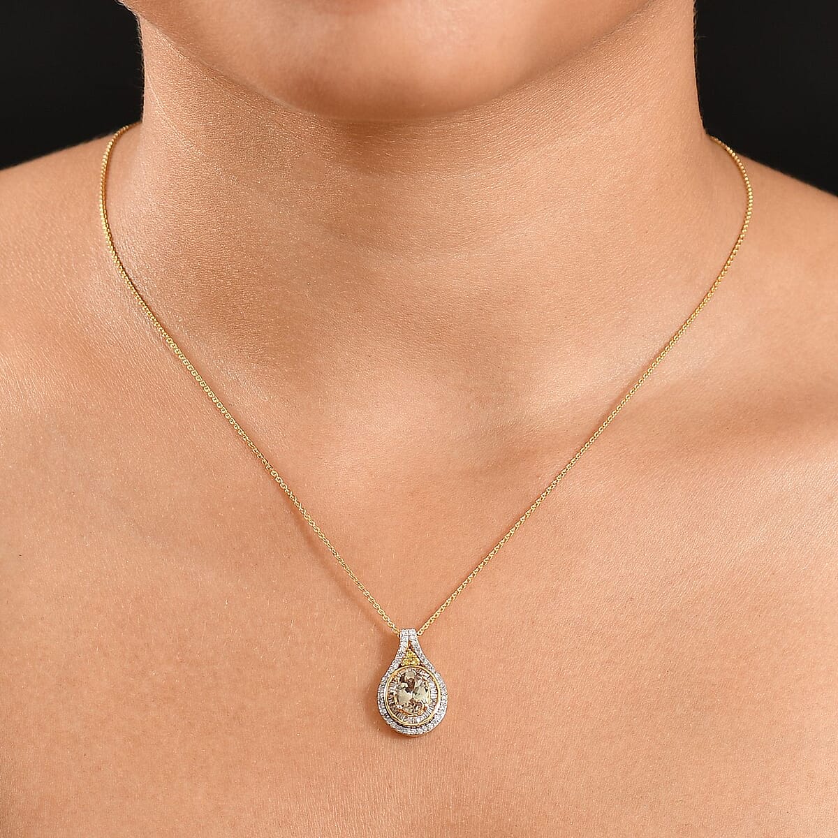 D'Joy Turkizite, Yellow and White Diamond 1.90 ctw Pendant Necklace in 18K Vermeil Yellow Gold Over Sterling Silver 20 Inches image number 2