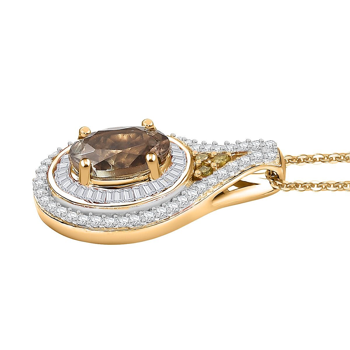 D'Joy Turkizite, Yellow and White Diamond 1.90 ctw Pendant Necklace in 18K Vermeil Yellow Gold Over Sterling Silver 20 Inches image number 3