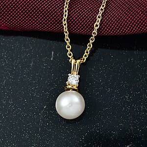 D'Joy Pearl, Lab Grown Diamond Pendant Necklace in 18K Vermeil YG Over Sterling Silver 0.10 ctw (20 Inches)