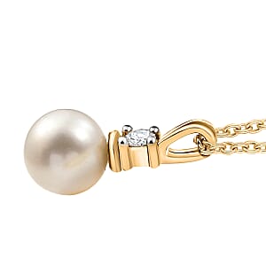 D'Joy Pearl, Lab Grown Diamond Pendant Necklace in 18K Vermeil YG Over Sterling Silver 0.10 ctw (20 Inches)