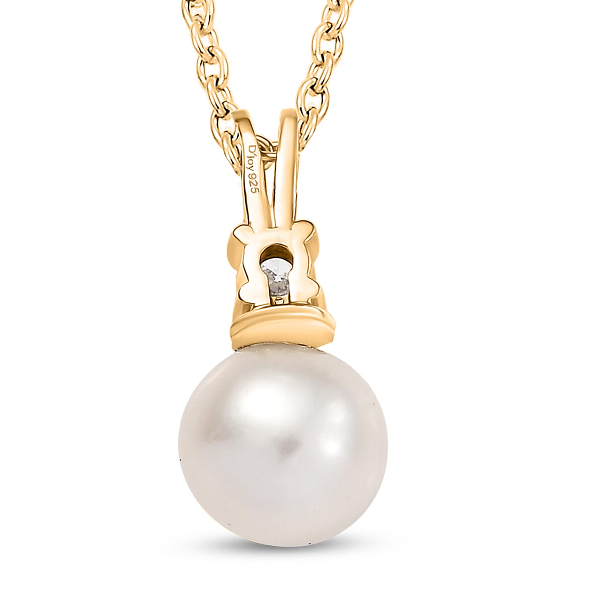 D'Joy Pearl, Lab Grown Diamond Pendant Necklace in 18K Vermeil YG Over Sterling Silver 0.10 ctw (20 Inches)