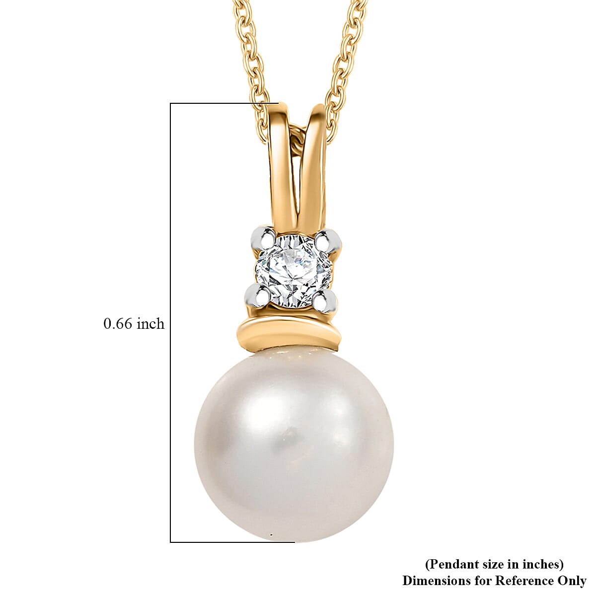 D'Joy Pearl, Lab Grown Diamond Pendant Necklace in 18K Vermeil YG Over Sterling Silver 0.10 ctw (20 Inches) image number 5
