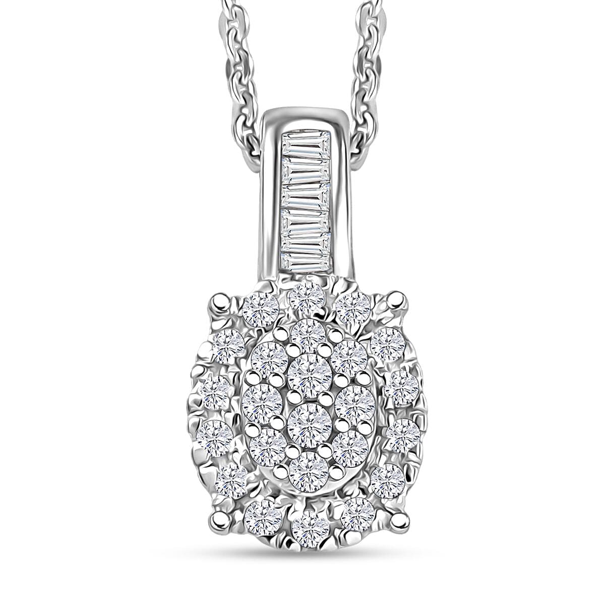 D'Joy Diamond 0.33 ctw Art Deco Pendant Necklace in Rhodium Over Sterling Silver 20 Inches image number 0