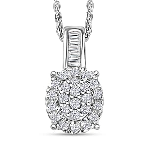 D'Joy Diamond 0.33 ctw Art Deco Pendant Necklace in Rhodium Over Sterling Silver 20 Inches