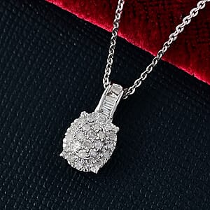 D'Joy Diamond 0.33 ctw Art Deco Pendant Necklace in Rhodium Over Sterling Silver 20 Inches