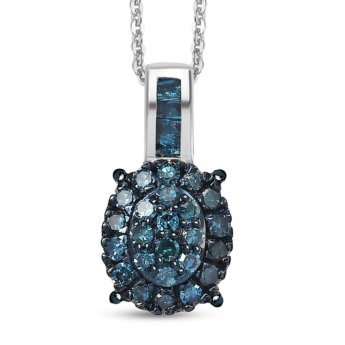 D'Joy Blue Diamond 0.33 ctw Starlit Grace Pendant Necklace in Rhodium Over Sterling Silver 20 Inches