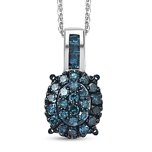 D'Joy Blue Diamond 0.33 ctw Starlit Grace Pendant Necklace in Rhodium Over Sterling Silver 20 Inches