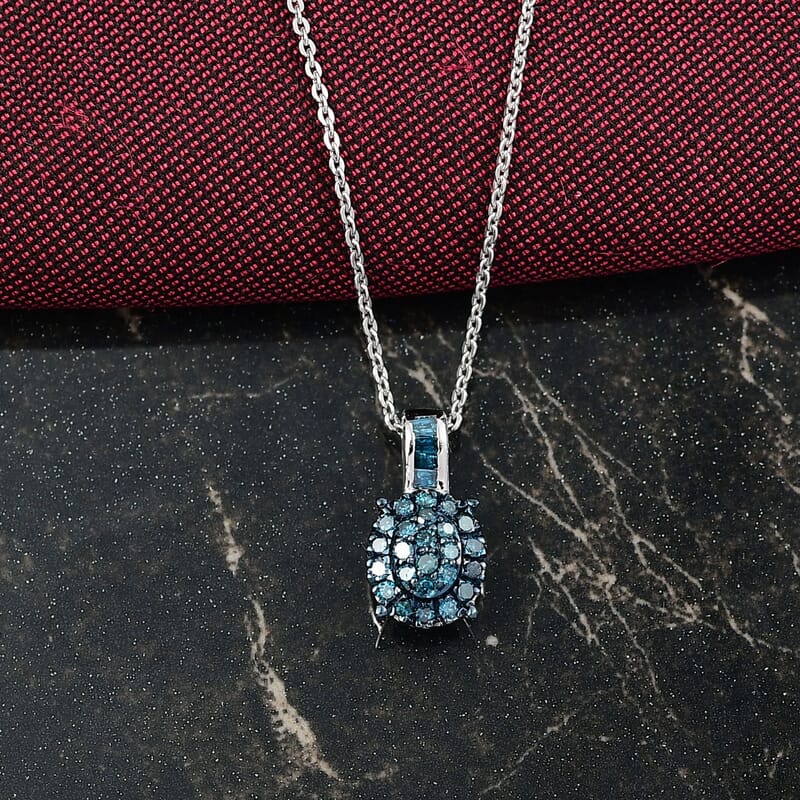 D'Joy Blue Diamond 0.33 ctw Starlit Grace Pendant Necklace in Rhodium Over Sterling Silver 20 Inches