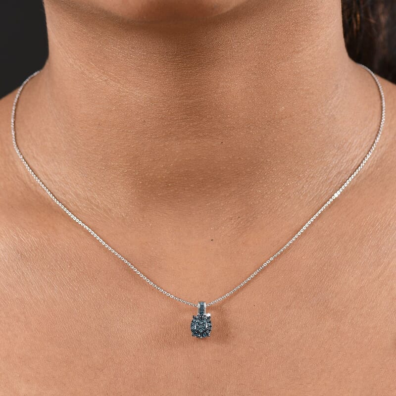 D'Joy Blue Diamond 0.33 ctw Starlit Grace Pendant Necklace in Rhodium Over Sterling Silver 20 Inches