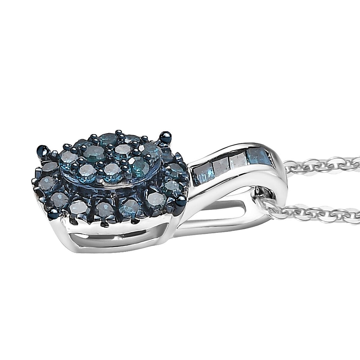 D'Joy Blue Diamond 0.33 ctw Starlit Grace Pendant Necklace in Rhodium Over Sterling Silver 20 Inches