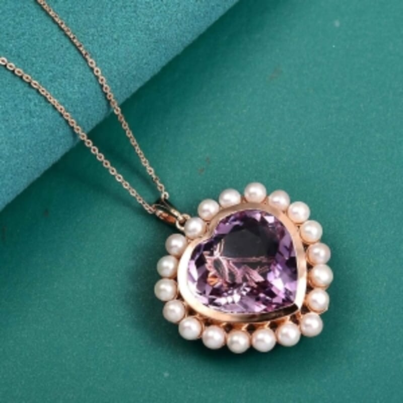 D'Joy Rose De France Amethyst 17.70 ctw and Freshwater Pearl Pendant Necklace (20 Inches) in 18K Vermeil RG Over Sterling Silver