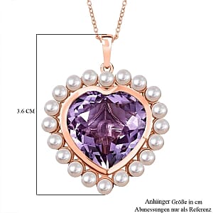 D'Joy Rose De France Amethyst 17.70 ctw and Freshwater Pearl Pendant Necklace (20 Inches) in 18K Vermeil RG Over Sterling Silver