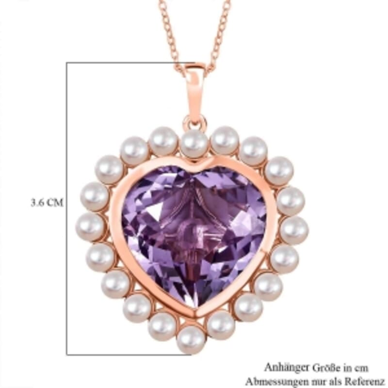 D'Joy Rose De France Amethyst 17.70 ctw and Freshwater Pearl Pendant Necklace (20 Inches) in 18K Vermeil RG Over Sterling Silver