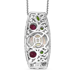 D'Joy Ethiopian Welo Opal and Multi Gemstone 4.00 ctw Pendant Necklace (20 Inches) in Rhodium Over Sterling Silver