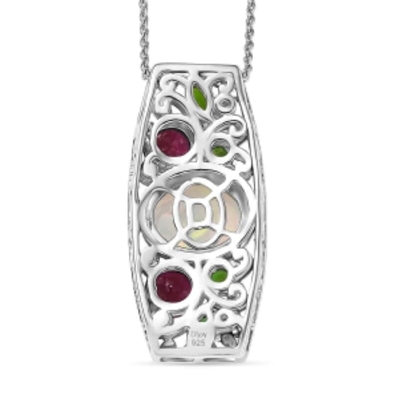 D'Joy Ethiopian Welo Opal and Multi Gemstone 4.00 ctw Pendant Necklace (20 Inches) in Rhodium Over Sterling Silver