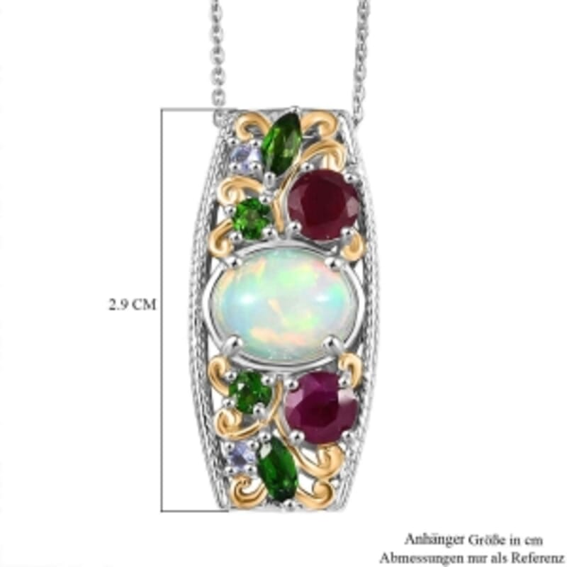 D'Joy Ethiopian Welo Opal and Multi Gemstone 4.00 ctw Pendant Necklace (20 Inches) in Rhodium Over Sterling Silver