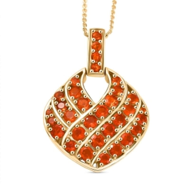 D'Joy Fire Opal 2.05 ctw Pendant Necklace (20 Inches) in 18K Vermeil Yellow Gold Over Sterling Silver