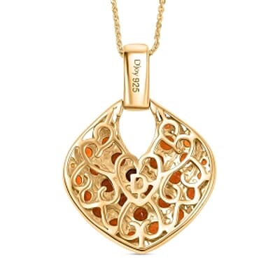 D'Joy Fire Opal 2.05 ctw Pendant Necklace (20 Inches) in 18K Vermeil Yellow Gold Over Sterling Silver