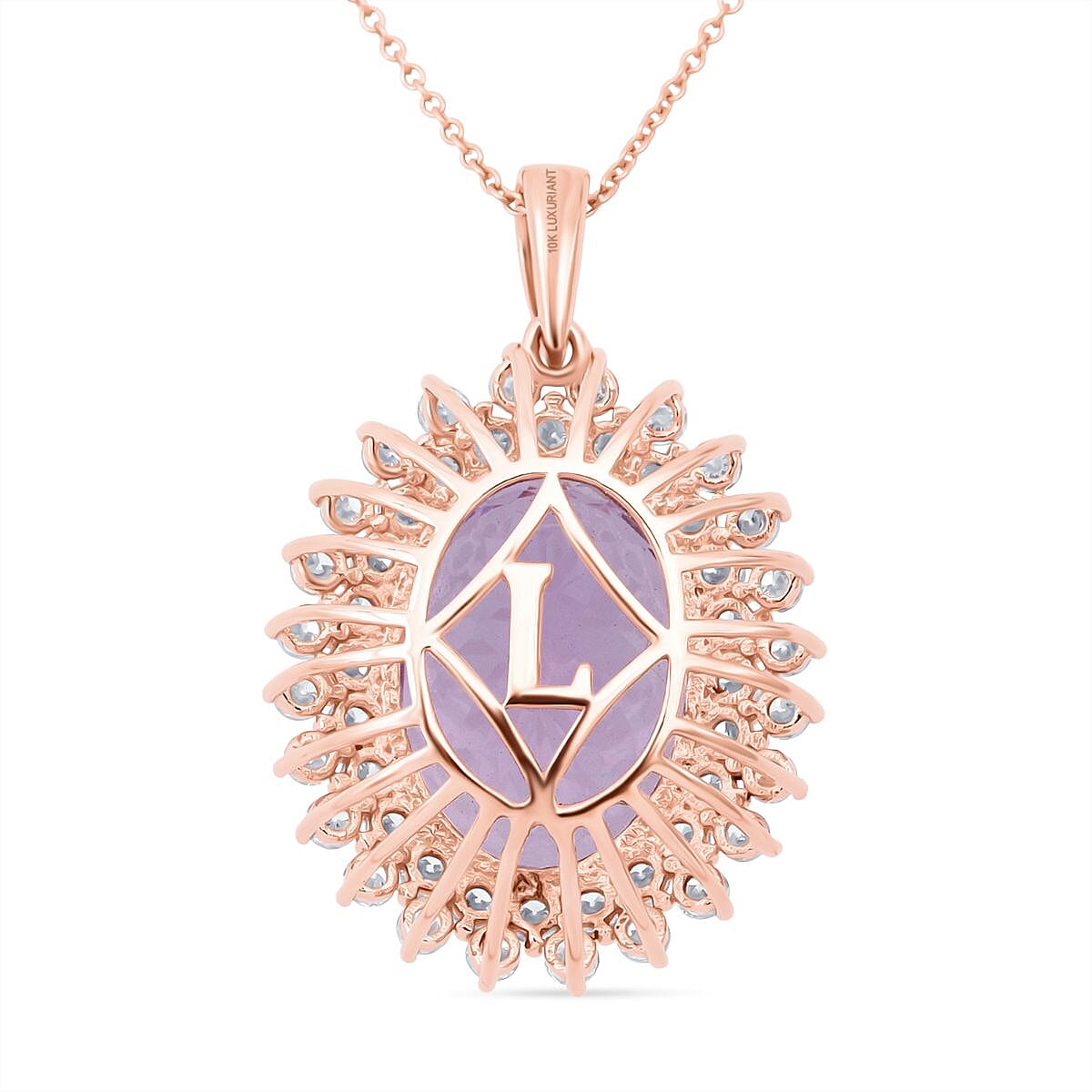 AAAA Patroke Kunzite and G-H SI Luxuriant Lab Grown Diamond 14.35 ctw Soul Bloom Pendant Necklace in 10K Rose Gold 18 Inches image number 4