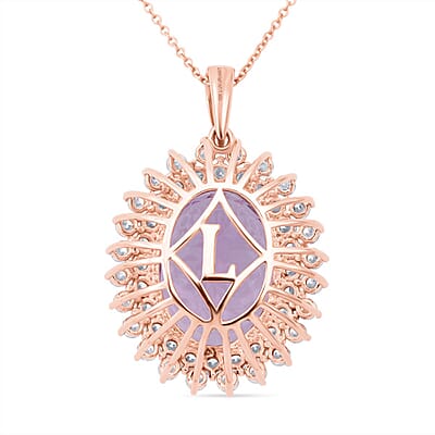 AAAA Patroke Kunzite and G-H SI Luxuriant Lab Grown Diamond 14.35 ctw Soul Bloom Pendant Necklace in 10K Rose Gold 18 Inches