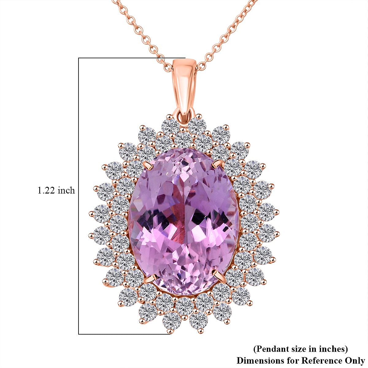 AAAA Patroke Kunzite and G-H SI Luxuriant Lab Grown Diamond 14.35 ctw Soul Bloom Pendant Necklace in 10K Rose Gold 18 Inches image number 6
