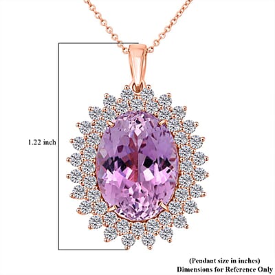 AAAA Patroke Kunzite and G-H SI Luxuriant Lab Grown Diamond 14.35 ctw Soul Bloom Pendant Necklace in 10K Rose Gold 18 Inches