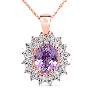 D'Joy AAA Patroke Kunzite and Moissanite 4.80 ctw Rose Radiance Pendant Necklace in 18K Vermeil Rose Gold Over Sterling Silver 20 Inches