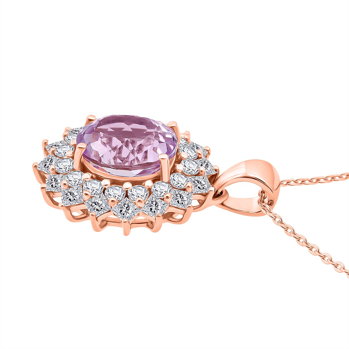 D'Joy AAA Patroke Kunzite and Moissanite 4.80 ctw Rose Radiance Pendant Necklace in 18K Vermeil Rose Gold Over Sterling Silver 20 Inches image number 3