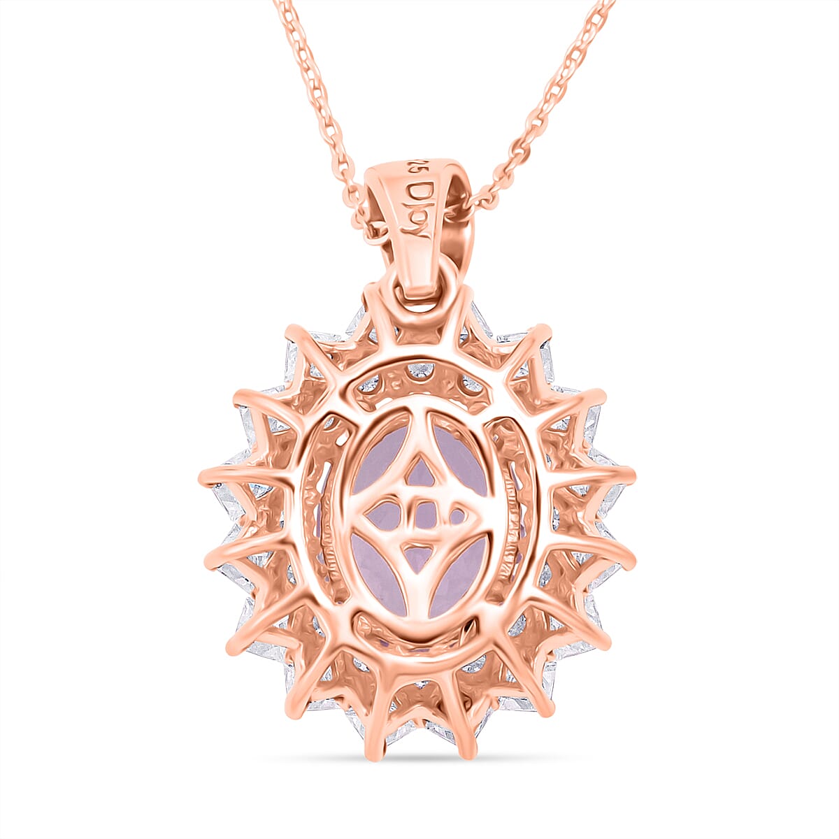 D'Joy AAA Patroke Kunzite and Moissanite 4.80 ctw Rose Radiance Pendant Necklace in 18K Vermeil Rose Gold Over Sterling Silver 20 Inches