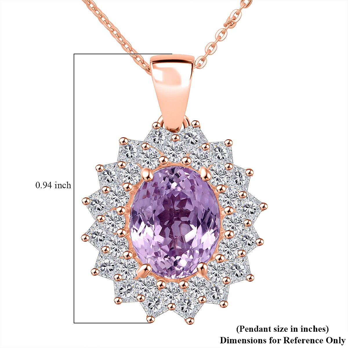 D'Joy AAA Patroke Kunzite and Moissanite 4.80 ctw Rose Radiance Pendant Necklace in 18K Vermeil Rose Gold Over Sterling Silver 20 Inches