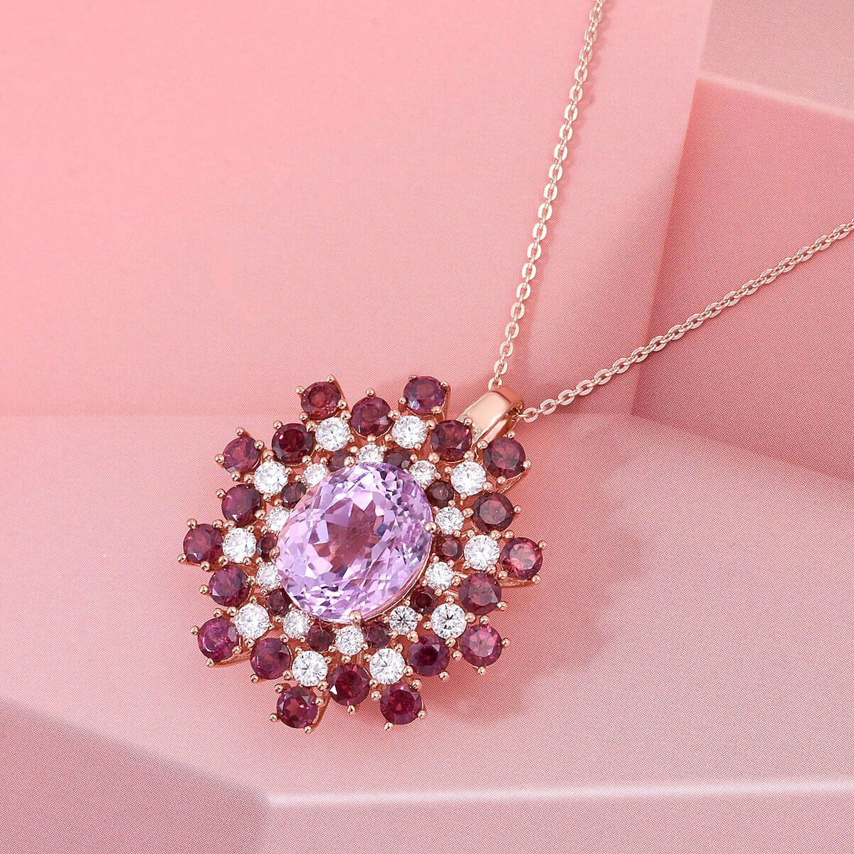 D'Joy AAA Patroke Kunzite and Multi Gemstone 11.50 ctw Blooming Radiance Pendant Necklace in 18K Vermeil Rose Gold Over Sterling Silver 20 Inches image number 1
