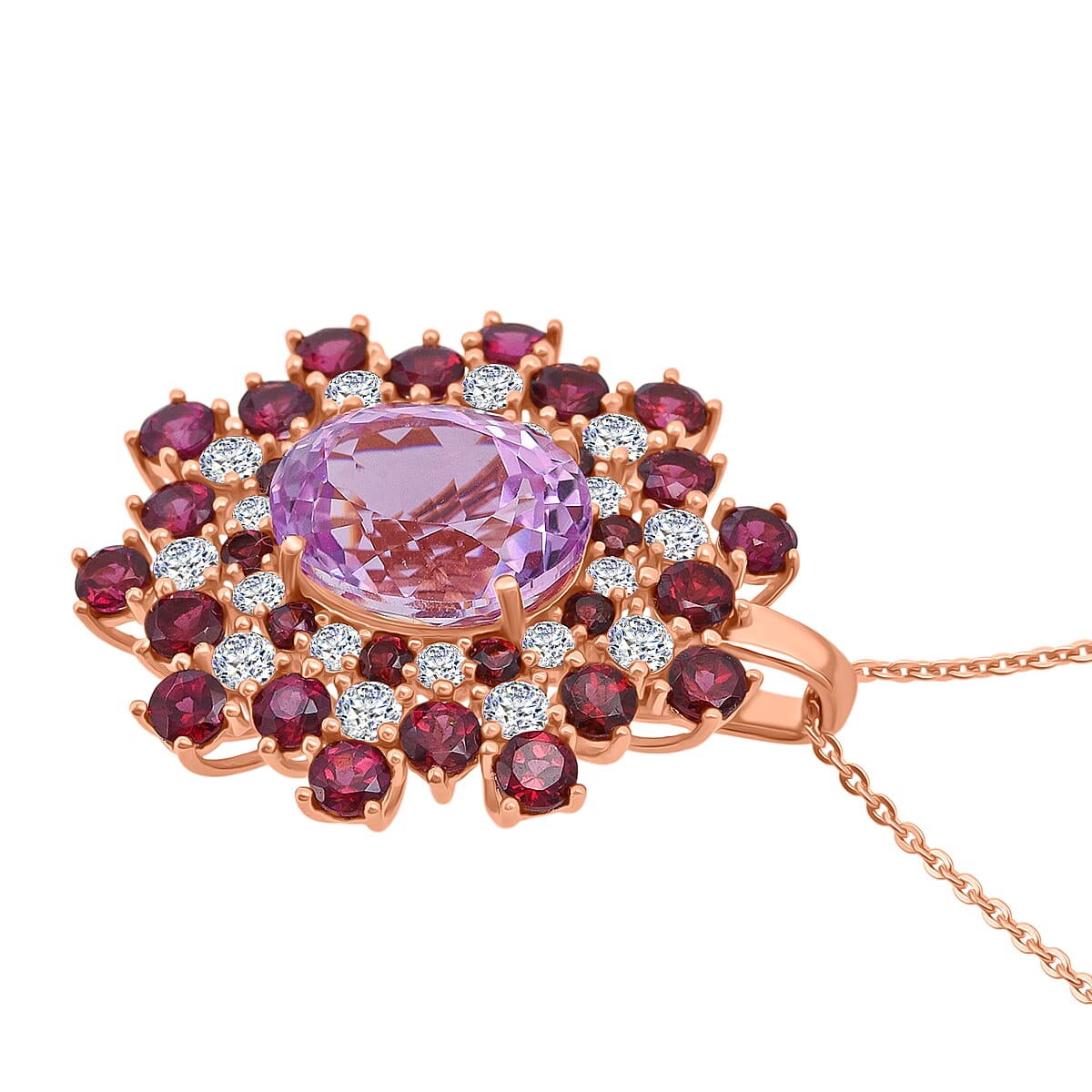 D'Joy AAA Patroke Kunzite and Multi Gemstone 11.50 ctw Blooming Radiance Pendant Necklace in 18K Vermeil Rose Gold Over Sterling Silver 20 Inches image number 3