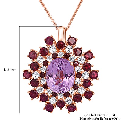 D'Joy AAA Patroke Kunzite and Multi Gemstone 11.50 ctw Blooming Radiance Pendant Necklace in 18K Vermeil Rose Gold Over Sterling Silver 20 Inches