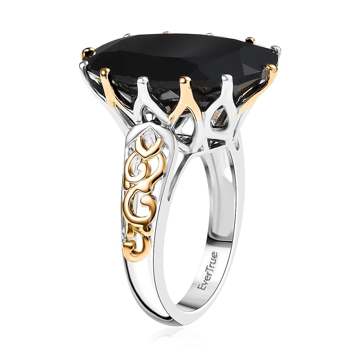 EverTrue Thai Black Spinel 78.90 ctw Ring (Size 5.00) and Pendant with Beaded Necklace 20 Inches in 18K YG Plated and Platinum Bond