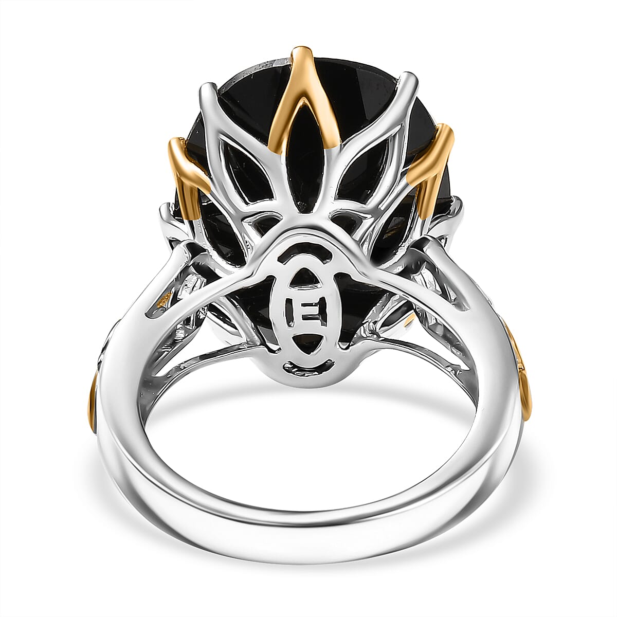 EverTrue Thai Black Spinel 78.90 ctw Ring (Size 5.00) and Pendant with Beaded Necklace 20 Inches in 18K YG Plated and Platinum Bond