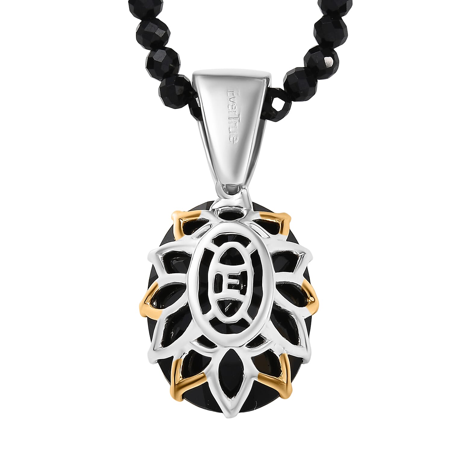 EverTrue Thai Black Spinel 78.90 ctw Ring (Size 5.00) and Pendant with Beaded Necklace 20 Inches in 18K YG Plated and Platinum Bond