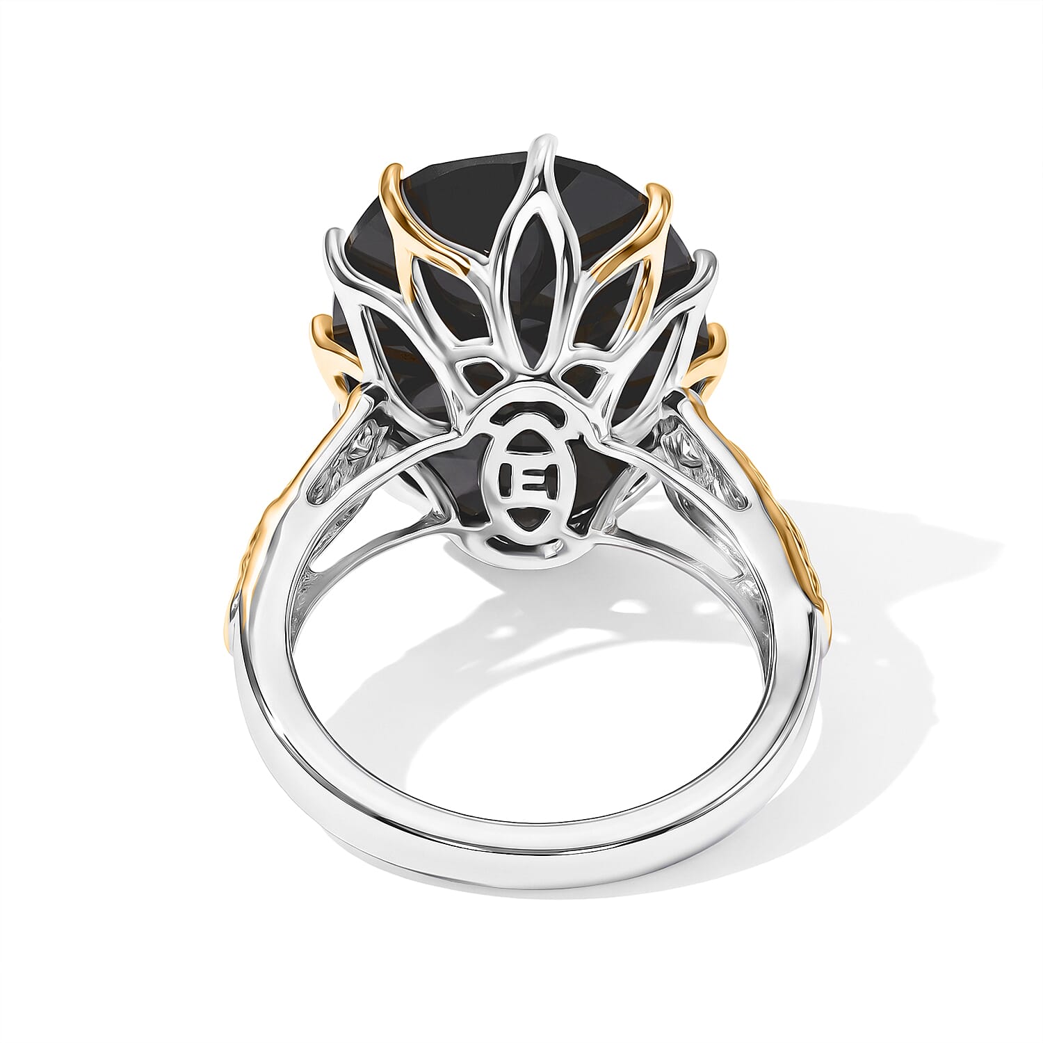 EverTrue Thai Black Spinel 78.90 ctw Ring (Size 6.00) and Pendant with Beaded Necklace 18 Inches in 18K YG Plated and Platinum Bond