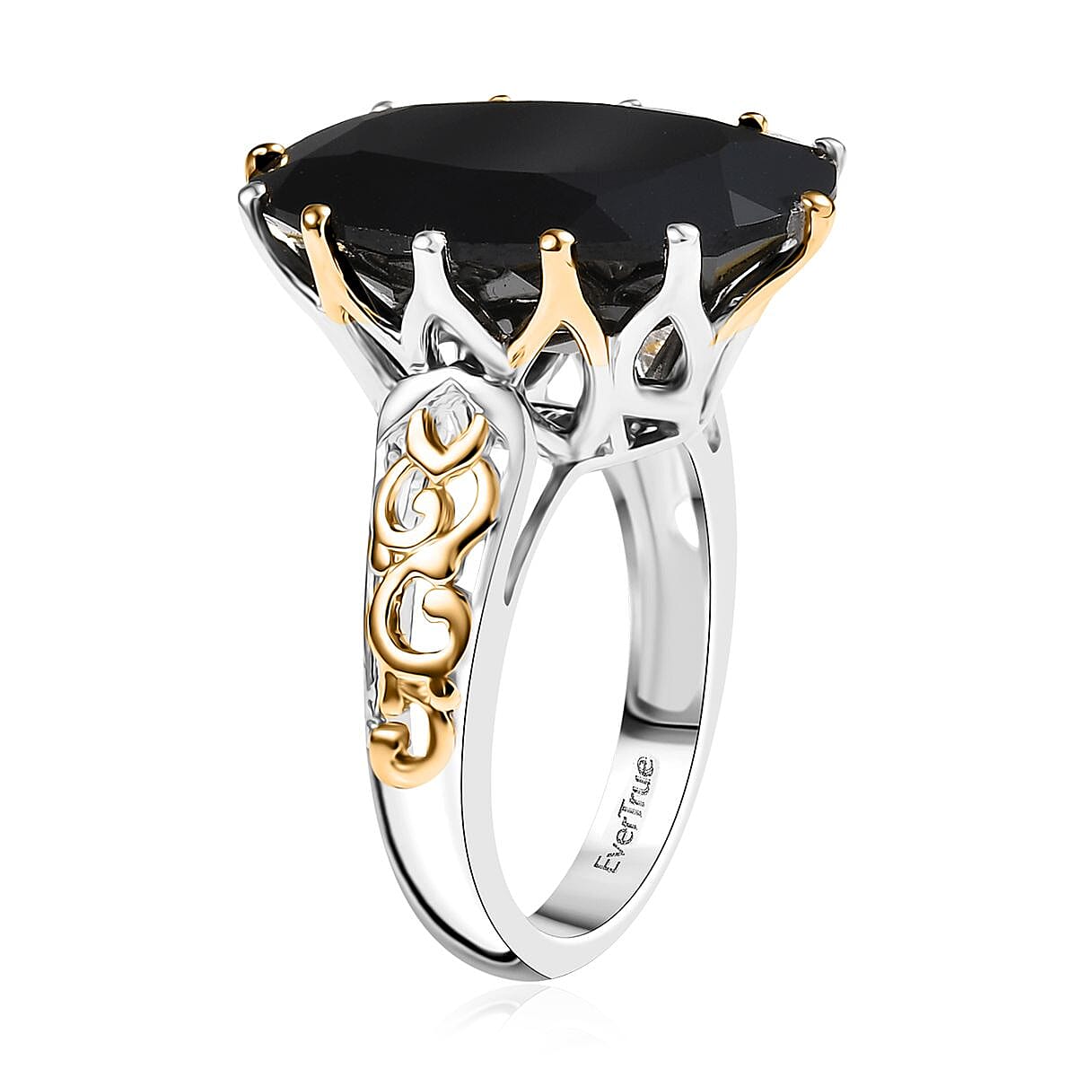 EverTrue Thai Black Spinel 78.90 ctw Ring (Size 9.00) and Pendant with Beaded Necklace 20 Inches in 18K YG Plated and Platinum Bond image number 5