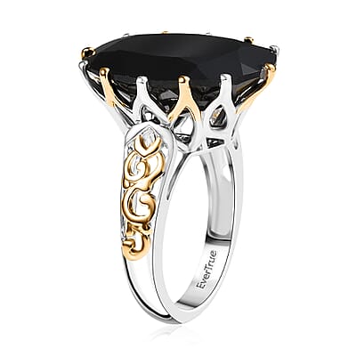 EverTrue Thai Black Spinel 78.90 ctw Ring (Size 10.00) and Pendant with Beaded Necklace 20 Inches in 18K YG Plated and Platinum Bond