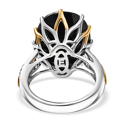 EverTrue Thai Black Spinel 78.90 ctw Ring (Size 10.00) and Pendant with Beaded Necklace 20 Inches in 18K YG Plated and Platinum Bond