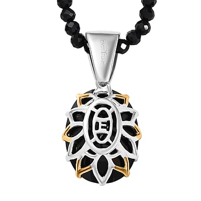 EverTrue Thai Black Spinel 78.90 ctw Ring (Size 10.00) and Pendant with Beaded Necklace 20 Inches in 18K YG Plated and Platinum Bond