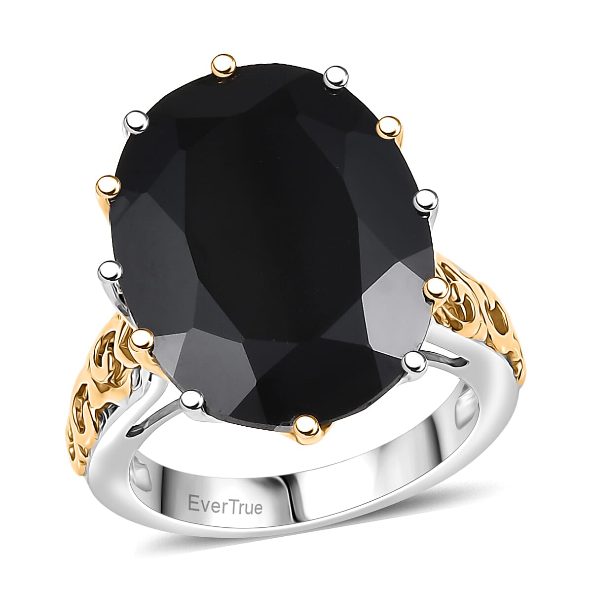 EverTrue Thai Black Spinel 78.90 ctw Ring (Size 11.00) and Pendant with Beaded Necklace 20 Inches in 18K YG Plated and Platinum Bond (Del. in 7-10 Days) image number 4