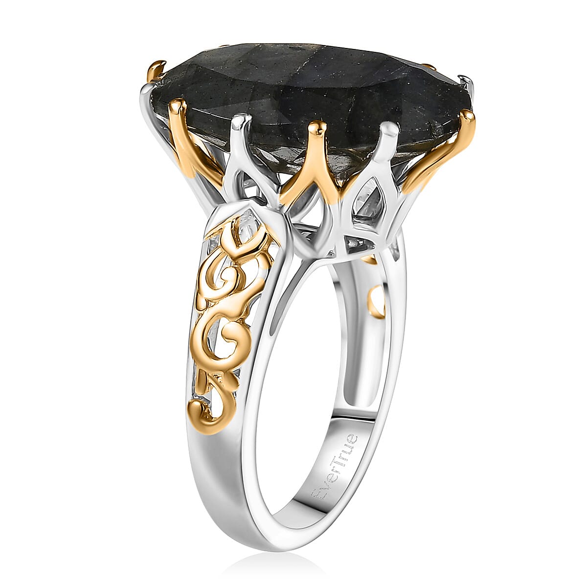 EverTrue Malagasy Labradorite 40.80 ctw Ring (Size 8.00) and Pendant with Beaded Necklace 20 Inches in 18K YG Plated and Platinum Bond image number 4