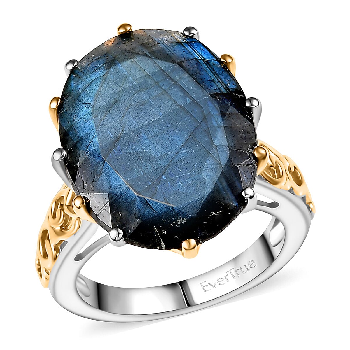 EverTrue Malagasy Labradorite 40.80 ctw Ring (Size 10.00) and Pendant with Beaded Necklace 20 Inches in 18K YG Plated and Platinum Bond image number 3