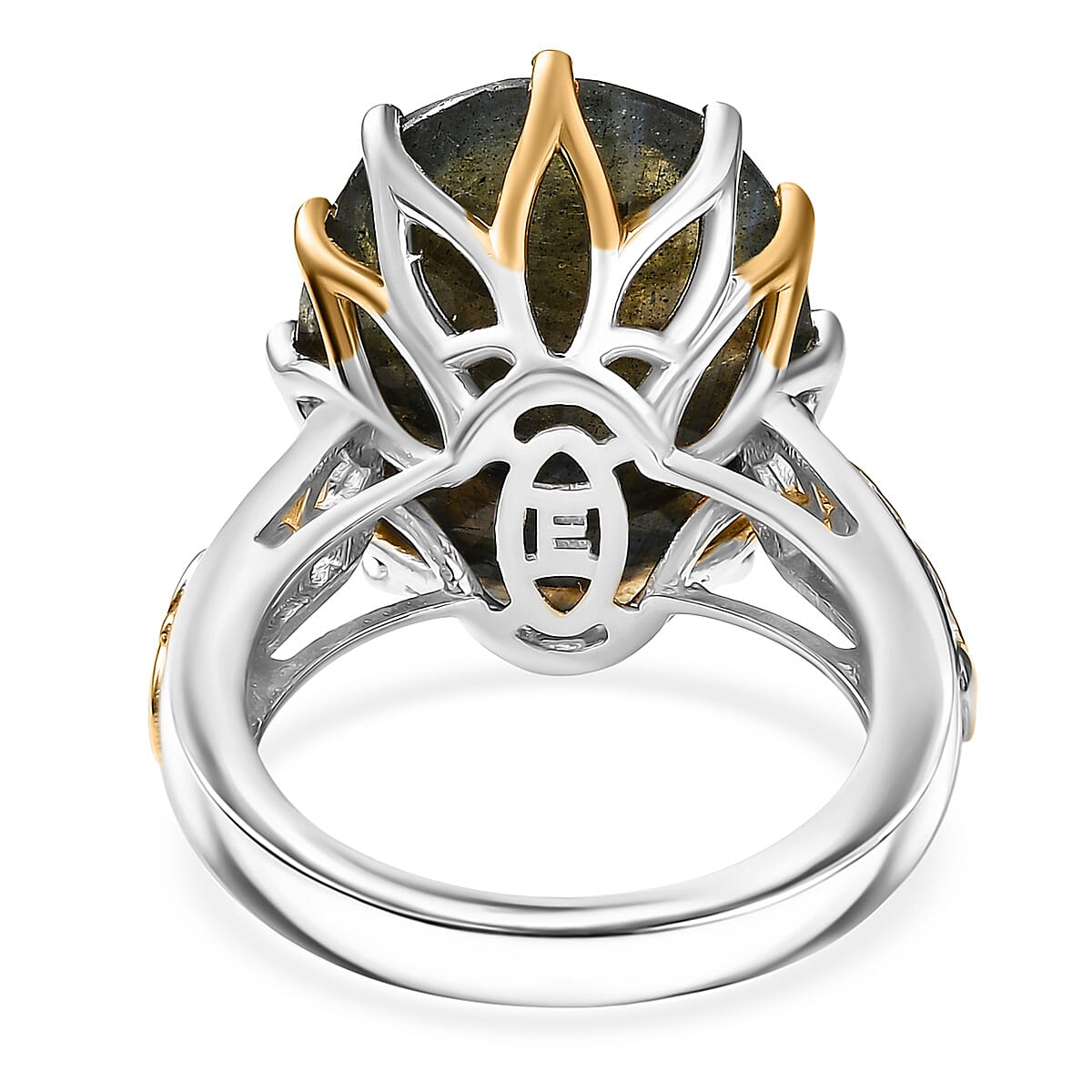 EverTrue Malagasy Labradorite 40.80 ctw Ring (Size 10.00) and Pendant with Beaded Necklace 20 Inches in 18K YG Plated and Platinum Bond image number 5